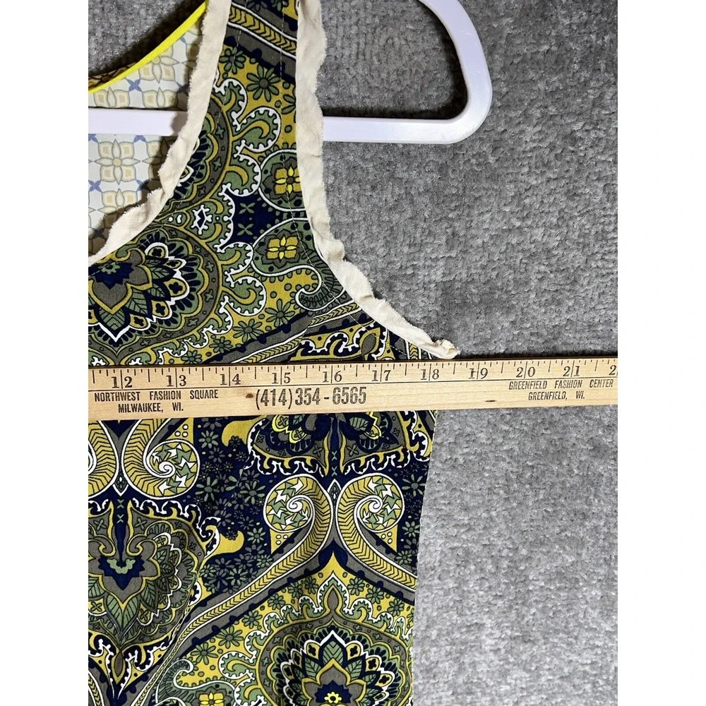 Tommy Hilfiger Tank Top Womens Size Medium Green Geometric Floral Ruffle Trim